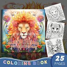 Libro para colorear con temática animal - 25 imágenes relajantes en papel grueso | Alivio del estrés, reducción de la ansiedad y actividades de atención plena | ¡Regalo perfecto para Halloween, cumpleaños, Acción de Gracias, Pascua y vuelta al colegio!