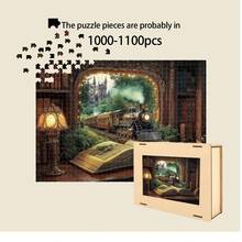 1 conjunto de quebra-cabeça de madeira com 1000-1100 peças - quebra-cabeça intrincado com tema de trem, floresta e livro, quebra-cabeça exclusivo para adultos em formato real, quebra-cabeça de madeira colorido, presente criativo para adultos, quebra-cabeça de decoração de casa faça você mesmo para interação familiar, presente de aniversário, feriado e ocasião especial, caixa de presente requintada, decoração de parede artística, peças de alta qualidade, cuidadosamente elaboradas