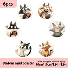 4pcs/6pcs/300pcs Christmas Cat Pattern Diatom Mud Coasters Are Suitable For Home Decoration, Coffee Shops, Afternoon Tea, Restaurant Decoration, Theme Parties, Daily Decoration, And Can Also Be Given As Christmas Gifts