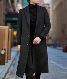 Men's Winter Trench Coat Single Breasted Notched Lapel Peacoat Slim Fit Business Long Jacket Overcoathalloween - màu đen - Xem 3