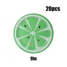 10/20/30 piezas, Platos de papel con limón verde, platos desechables de 7 pulgadas/9 pulgadas con puntos dorados, vasos de papel de 9 onzas, conjunto de platos y vasos de papel con frutas de verano, vajilla de fiesta con frutas cítricas para decoración de mesa de cumpleaños de bebé y ducha