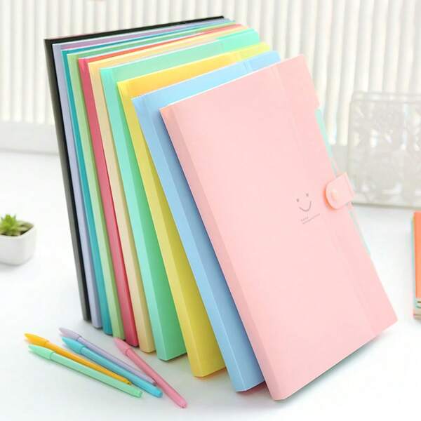 1pc 5-Slot Plastic A4 File Folder, Smile Design Document Organizer Bag, Suitable For Office Storage, Multi-Color File Folders