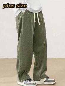Pantalon droit en velours côtelé grande taille pour hommes, printemps/automne, taille élastique à cordon, convient pour le style casual, les sports, la randonnée, le style boyfriend - Militaire verte - Voir 5