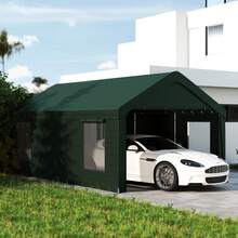 Outsunny Carport, 12 X 20ft Portable Garage With 2 Roll-Up Doors And 4 Windows, Heavy Duty Outdoor Car Shelter With Removable Sidewalls For Car, Truck, Garden Tools, Dark Green - Màu xanh lá cây đậm - Xem 1