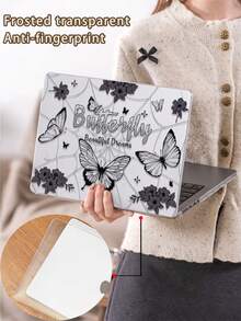 1 Piece, Vintage Butterfly, Blue Cute Kitten Print Transparent Ultra-Thin Acrylic Laptop Sleeve, Featuring Floral Pattern, Matte Anti-Fingerprint, Full-Wrap Splash-Proof, 3D Shockproof, 3D Cooling Vents, Compatible With AIR13 2025/Pro 16 M4/M3/M2, Is A Must-Have Laptop Sleeve
