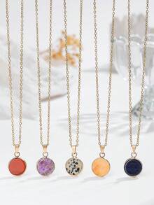 1pc/ Natural Round Multi-Color Pendant, Fashionable And Simple, Adjustable Size Necklace, A Gift For Friends At Festival Gatherings