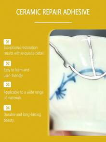 Keramik-Reparatur-Set - Goldklebstoff für tiefe Verklebung, stellt gerissenes Porzellan, Glas, künstlerische Textur wieder her. Geeignet zum Reparieren von wertvollen Keramikobjekten wie Teetassen, Vasen, verwandelt beschädigte Bereiche in künstlerische Elemente, verleiht dem Artikel eine neue Ästhetik. Verbindet schnell zerbrochene Keramik, starke Haftung nach dem Aushärten, wasserfest, schimmelresistent, hitze- und kältebeständig.