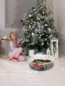 24-calowa przezroczysta skrzynia do przechowywania wieńców z tworzywa PVC z podwójnym zamkiem błyskawicznym i uchwytem – torba ochronna na wieńce, odpowiednia na Boże Narodzenie, jako dekoracja świąteczna na cały rok, trwały organizer na wieńce do użytku wewnątrz i na zewnątrz