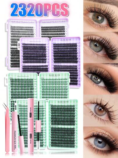 2320PCS DIY Eyelash Extension Kit - Includes False Lashes, Glue, Remover, Tweezers & Brush, Professional & Beginner Friendly, Easy Home Use,Eyelash Starter Kit For Beginners: All-In-One Set With Lashes, Adhesive, Remover & Tools To Apply Easily At Home Like A Pro,Professional Eyelash Extension Kit For Home Use - Create Salon Looks With DIY Faux Mink Lashes, Strong Bonding Glue,