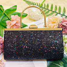 Glitter Sequin Evening Clutch Bag For Women - Metal Top Handle & Detachable Chain Strap, Sparkly Handbag For Party, Prom, Gala (Multiple Colors Available)