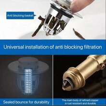 Dop universal pentru chiuvetă de baie cu prinzător de păr, pentru orificiu de scurgere de 1,26-1,97 inch, capac de scurgere pentru cadă cu miez de primăvară, dop de chiuvetă pop-up, sita de scurgere a bazinului