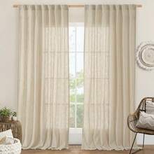 LAMIT Extra Wide Linen Curtains For Bedroom Natural Light Filtering Faux Linen Textured Panels Semi Sheer Back Tab And Rod Pocket Boho Drapes For Living Room Farmhouse 2 Panels Linen 60 X 84 Inch