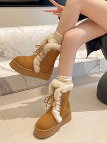 Women's Tall Slip On Winter Snow Boots Warm & Insulated Fur Lining Comfortable Fashion Booties - Lạc đà - Xem 3