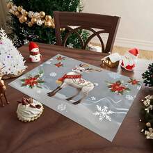4 buc. Covorașe de masă dreptunghiulare din in, cu imprimeu de reni de Crăciun - Covorașe de masă țesute din in, pentru sufragerie, bucătărie, masă de cafea, decor pentru masă