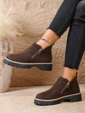 Fall/Winter Women's Ankle Boots And Short Boots, Female Shoes Winter Boots, Ladies Flat Shoes, New Shoe Short Boots, Women's Shoes With Zipper