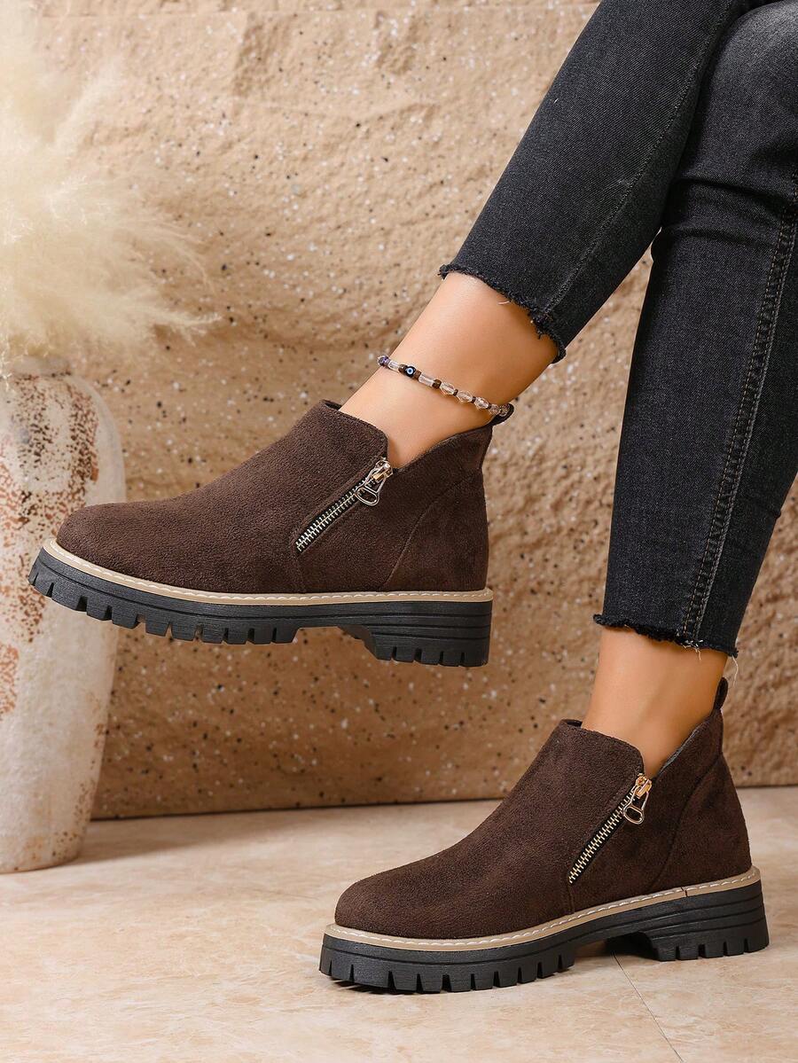 秋冬女士踝靴，女鞋冬靴，女士平底鞋，新款踝靴，带拉链女鞋