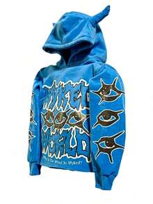 Y2K Gothic Harajuku Street Hip Hop Hoodie For Men Devil Horn Hooded Sweatshirt Punk Goth Aesthetic Grunge Pullover