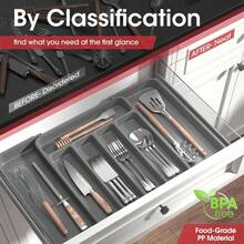 Silverware Organizer - Expandable Kitchen Drawer Organizer, Adjustable Utensil Organizer, Cutlery Tray Forks, Knives, Multipurpose Kitchen Organizers And Storage Solution, Black, Large - 中+灰色 - 查看 2