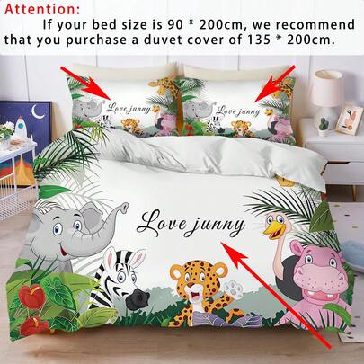 3PCS Customized Duvet Cover Set Made Of Polyester Material, Animal Park Pattern Customization, Exclusive Name For All Seasons, Suitable For Children'S Holiday Dormitories