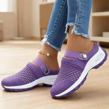 Women's Lightweight, Breathable Slip-On Walking Shoes - Summer Outdoor Sports Shoes With Stable Support On The Road. Fabric Top And Non-Slip PVC/Rubber Sole. Available In Multiple Colors. Simple Design. Everyday Fitness Shoes. Suitable For Daily, Office And Semi-Formal Wear. - 紫色 - 查看 3