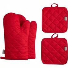 Juego de 4 manoplas de horno y soportes para ollas, alta resistencia al calor, 500 grados, grueso, largo, de algodn para cocina, para cocinar 12 pulgadas, rojo - Algodón-rojo - Ver 2