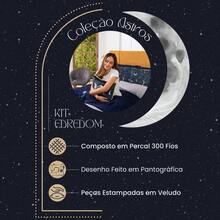Kit Edredom Cobertor SOLTEIRO Astros Azul Marinho com Almofada Estampada 04 Peças - Dupla Face Percal 300 Fios Toque Macio Acetinado Tecido Pantografado em Linha Decoração Astrologia Signos Estrelas Espaço Fases da Lua Astronomia Universo
