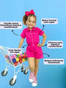 Kit 2 Girls' Jumpsuit Casual Fashion Blogger - Hot Pink - View 3