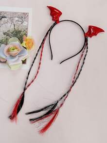 Diadema con alas de murciélago de estilo oscuro rojo / Diadema con alas de murciélago trenzadas negras y rojas, Diadema con cuernos de diablo linda y divertida, Accesorio de pelo lindo y peculiar