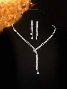 5pcs Luxury Rhinestone Embellished Necklace, Earrings, Bracelet And Ring Set For Women's Daily Commute, Wedding, Party And Holiday Gifts - 精美項鍊套裝 - 查看 6