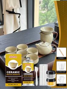 Keramik-Reparatur-Set - Goldklebstoff für tiefe Verklebung, stellt gerissenes Porzellan, Glas, künstlerische Textur wieder her. Geeignet zum Reparieren von wertvollen Keramikobjekten wie Teetassen, Vasen, verwandelt beschädigte Bereiche in künstlerische Elemente, verleiht dem Artikel eine neue Ästhetik. Verbindet schnell zerbrochene Keramik, starke Haftung nach dem Aushärten, wasserfest, schimmelresistent, hitze- und kältebeständig.