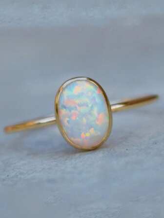 1枚金/银仿蛋白石戒指，女士日常休闲佩戴