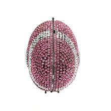 Novelty Football Shape Rhinestone Bag For Women Shiny Crystal Clutch Purse Party Handbag For Prom Cocktail - 粉色 - 查看 3