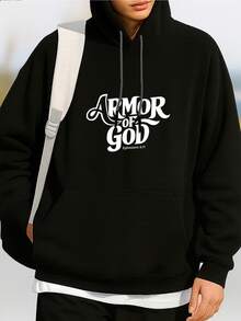 Sudadera con capucha para hombres, impresión simple, duradera, fácil de cambiar, estilo deportivo callejero y estilo casual diario, bolsillo de mano, manos calientes + cordón cómodo, adecuada para compras, deportes y ocio en primavera y otoño, duradera, práctica, de alto rendimiento. - Negro - Ver 1