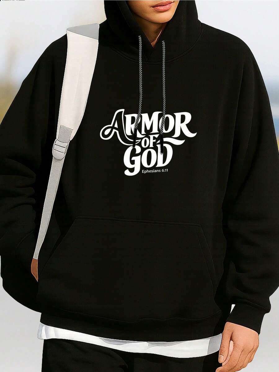 Sudadera con capucha para hombres, impresión simple, duradera, fácil de cambiar, estilo deportivo callejero y estilo casual diario, bolsillo de mano, manos calientes + cordón cómodo, adecuada para compras, deportes y ocio en primavera y otoño, duradera, práctica, de alto rendimiento. - Negro - Ver 1