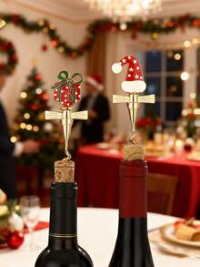 1 pieza Abridor de botellas de vino de Navidad con diseño de oso y perro con sombrero, de material de aleación resistente, regalo navideño para el hogar, bar, cocina o decoración de fiestas, decoraciones navideñas, utensilios de cocina, entretenimiento en el hogar, regalo de Navidad, celebraciones navideñas, decoraciones navideñas, abridor de botellas de Navidad, suministros para fiestas de Navidad, cena familiar