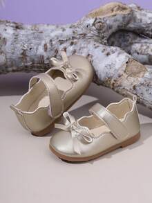 1 par de zapatos de princesa para niñas, con parte superior de cuero brillante, punta redonda, decoración de lazo, lindos y dulces, adecuados para vestidos de princesa, fiestas de cumpleaños, actuaciones, bodas, uso en interiores y exteriores