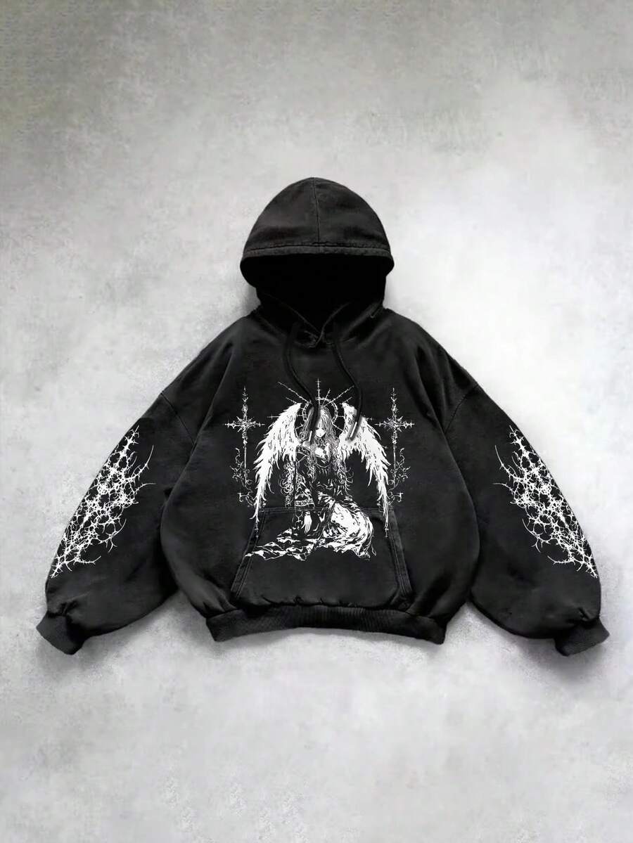 Sudadera con capucha de estética callejera para hombres en otoño e invierno, con ajuste ligeramente elástico y slim, con forro de terciopelo, manga larga, sudadera casual diaria para volver a la escuela