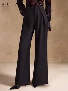 Aliao minimalistische hochtaillierte Taschen Maxi Gerade Hose, Gerichtsstil, auffallend, Halloween, Business Lässig Frau, Valentinstag, elegante Damen, Herbst & Winter