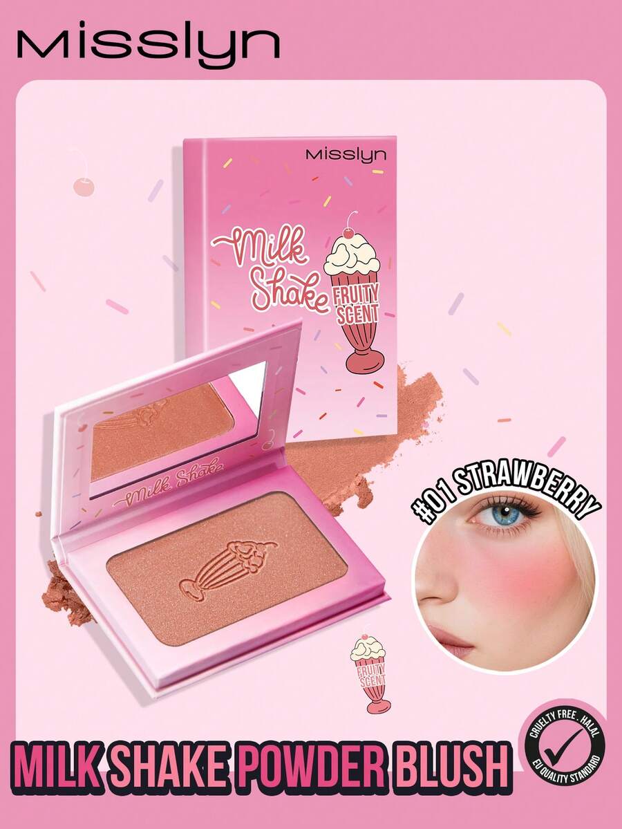 Misslyn Phấn má hồng Milkshake, Phấn má hồng nhũ, Có gương, Lên màu chuẩn, Hiệu ứng trang điểm tự nhiên, Dễ tán, Thuần chay, Không thử nghiệm trên động vật - #1 Dâu tây - Xem 1