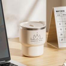 1 pieza Taza de café de acero inoxidable 304 de 400ML con tapa, vaso aislado de doble capa, vaso de bebida de gran capacidad de pared doble portátil, taza termo, taza reutilizable resistente al frío y al calor para té, leche, café, recipiente duradero para bebidas, adecuado para estudiantes y adultos en la escuela, oficina, campamento al aire libre, picnic, viaje