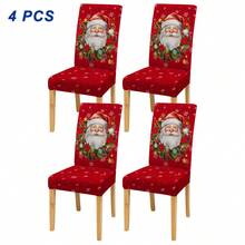 4/6 غطاء كرسي مطبوع بطبعات عيد الميلاد، مع عناصر عيد الميلاد مثل بابا نويل والثلجي والرنة، ديكور منزلي لفندق وحفلة ومطعم، إكسسوار أساسي لديكور عيد الميلاد، هدية عيد الميلاد المثالية