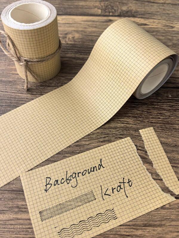 1 Rollo de Cinta de Papel Kraft a Cuadros, Escribible para Manualidades DIY y Decoración