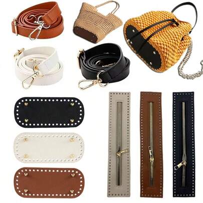 3pcs DIY PU Leather Crochet Bag Making Kit - Includes Strap, Base And Zipper Closure - Pre-Punched Holes For Easy Weaving And Sewing - Handmade Tote, Shoulder And Crossbody Bag Craft Set - Ideal For Beginners, Holiday Gifts And Handicraft Classes