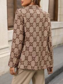 Elegant Vintage Coin Print Casual Commute & Date Thin Blazer For Women