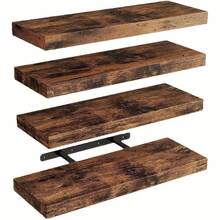 LOVEWE 4 Pieces Of 15.8-Inch Wall-Mounted Floating Storage Racks, Rustic Style Wall Decoration Racks With Hidden Supports, Suitable For Heavy-Duty Storage Racks In Homes, Bathrooms, Living Rooms, Bedrooms And Kitchens - Brown - Brown - View 10