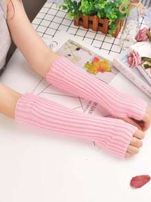 1 pieza Manoplas de punto de unicolor de manga media, prácticas para la protección solar al aire libre en primavera y otoño, elegantes y para los brazos, adecuadas para salidas y picnics diarios. Un regalo pensado para padres, madres y otros familiares y amigos durante Halloween, Navidad, San Valentín.