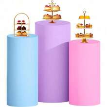 Cylinder Covers Set Of 3 Spandex Cylinder Pedestal Stand Covers Red Cylinder Cover Round Pedestal Cylinder Covers Multicolor Pedestal Cover For Wedding Party Ceremony DecorationKF - D - 查看 1