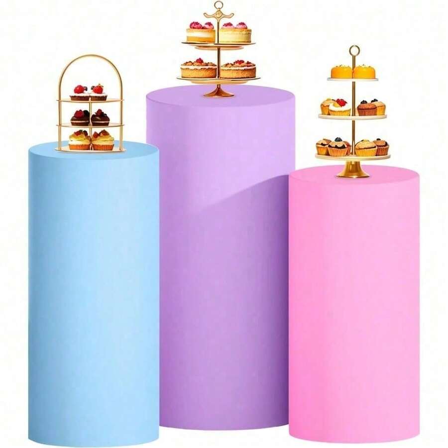 Cylinder Covers Set Of 3 Spandex Cylinder Pedestal Stand Covers Red Cylinder Cover Round Pedestal Cylinder Covers Multicolor Pedestal Cover For Wedding Party Ceremony DecorationKF - D - 查看 1