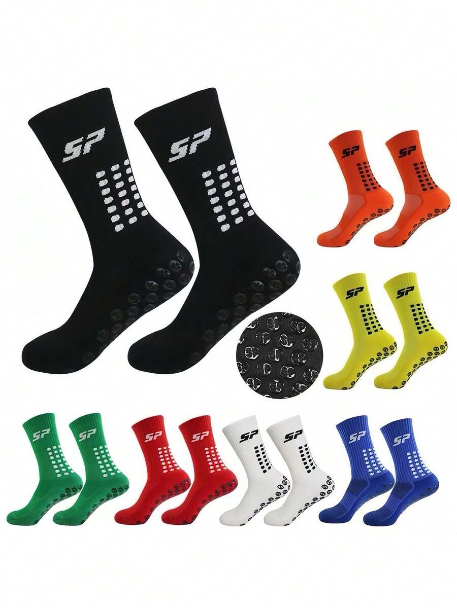 Meias coloridas para futebol, basquete e ciclismo, disponíveis em seis cores: amarelo, vermelho, azul, branco, preto e verde. Seis pares de meias esportivas masculinas para panturrilha estão disponíveis em tamanhos médios específicos para aumentar a aderência, a resistência a choques, o conforto e a respirabilidade. São adequadas para esportes ao ar livre, como ciclismo, treino de basquete e corrida. Meias masculinas nos tamanhos 38-45 da UE.