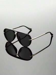 Feye 1pc Women's Retro Oversized Minimalist Fashion Fashion Glasses, Suitable For Beach And Travel - 黑色 - 查看 4